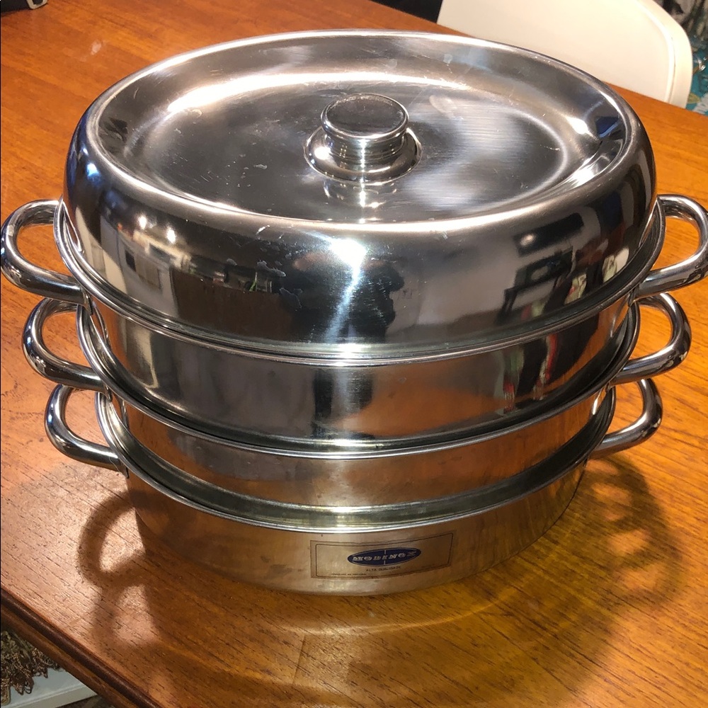 Stainless Steel large 3-Tier Food Steamer - made in Portugal - Silver